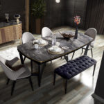 Tesla Yemek Odası Takımı Yemek Masası Ceviz Gold