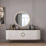 Tesla Yemek Odası Takımı Aynalı Konsol Ekru Gold