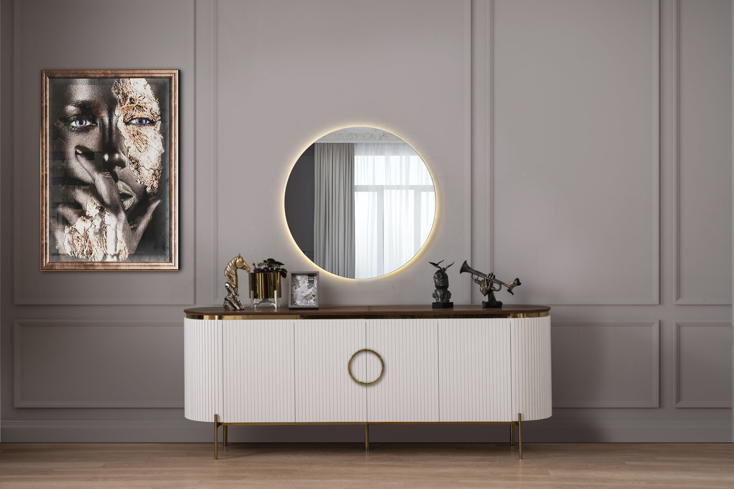 IMG_5107 copy Tesla Yemek Odası Takımı Aynalı Konsol Ekru Gold - Görsel 1