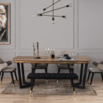 Tesla Yemek Odası Takımı Yemek Masası Ekru Gold