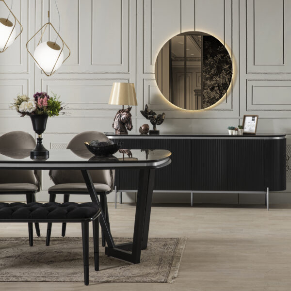 Tesla 4 Sandalye ve Benç Siyah Gold