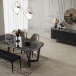 Tesla 4 Sandalye ve Benç Siyah Gümüş