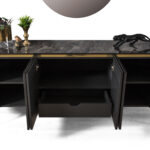 Tesla Yemek Odası Takımı Aynalı Konsol Siyah Gold