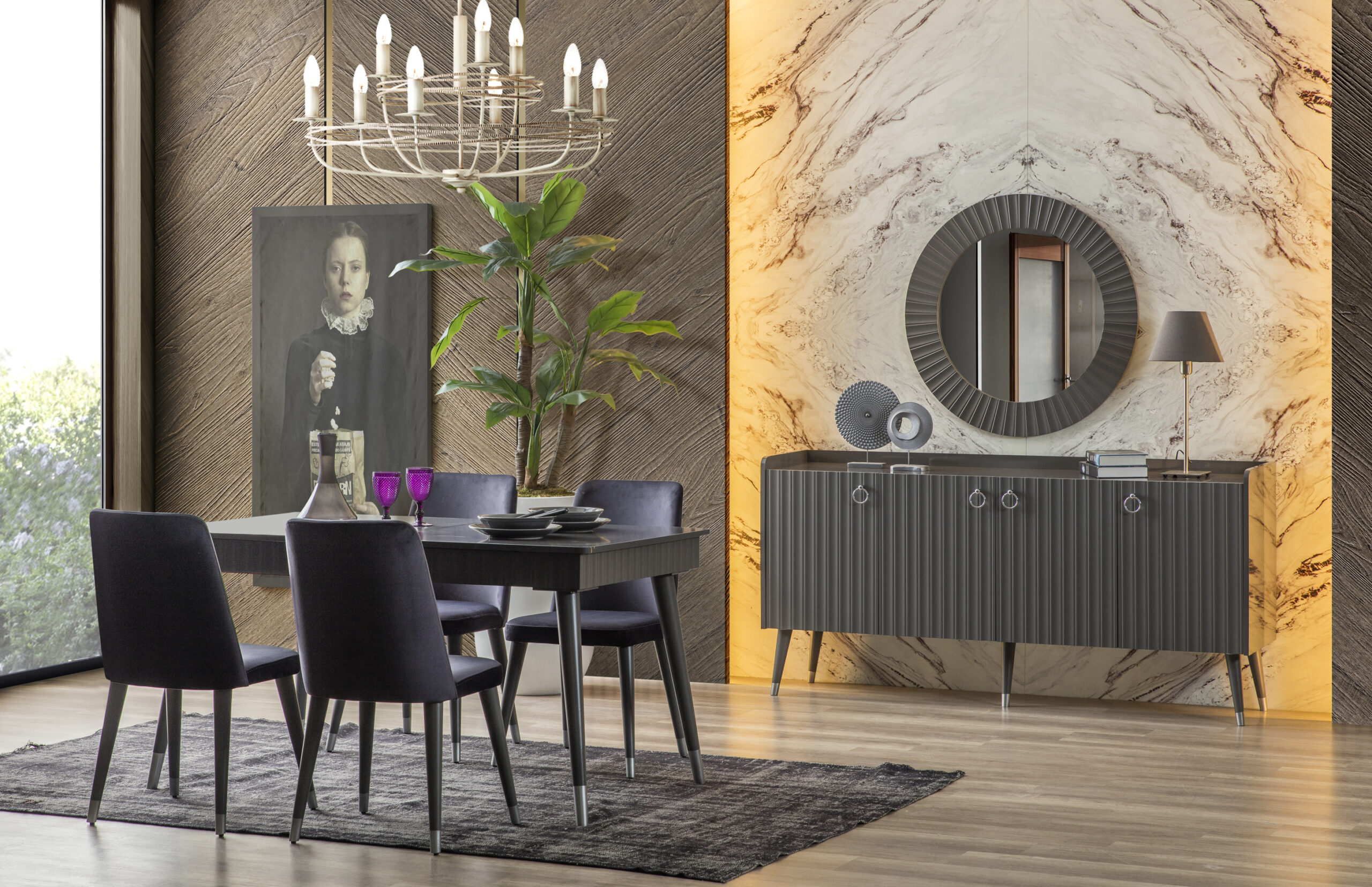 KONSOL + AYNA Zen Antrasit Gri Yemek Odası Takımı - Görsel 1