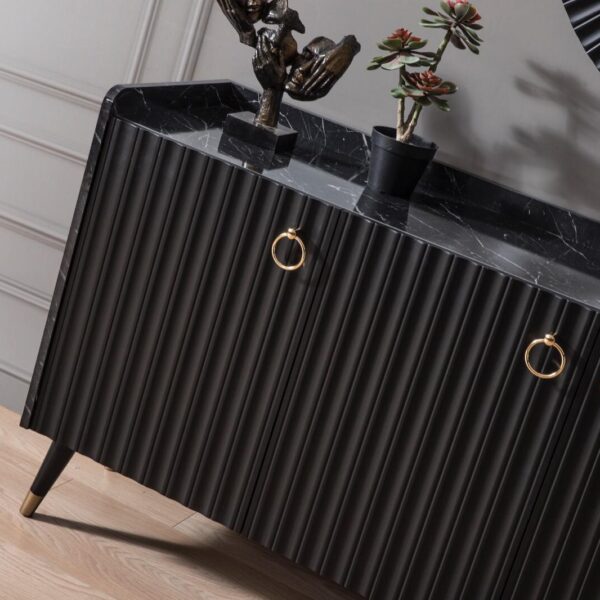 Zen Siyah Mermer Aynalı Konsol